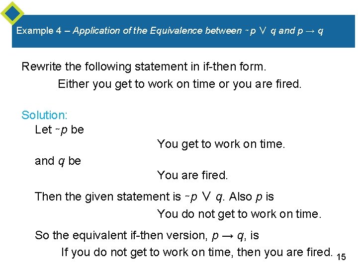 Example 4 – Application of the Equivalence between ∼ p ∨ q and p