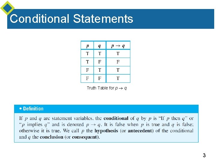 Conditional Statements Truth Table for p q 3 