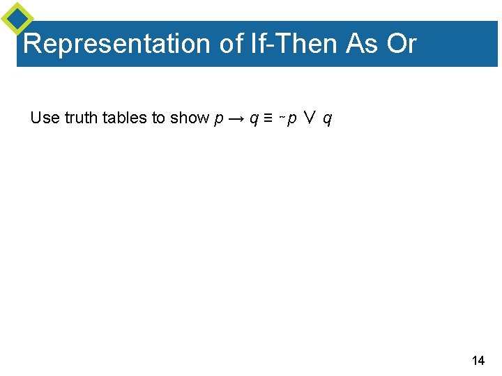 Representation of If-Then As Or Use truth tables to show p → q ≡