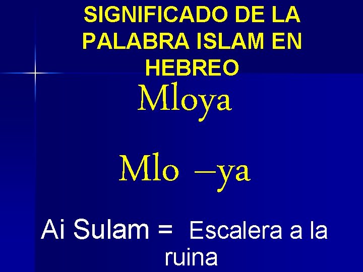 SIGNIFICADO DE LA PALABRA ISLAM EN HEBREO Mloya Mlo –ya Ai Sulam = Escalera