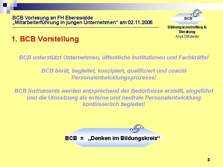 BCB Vorlesung an FH Eberswalde „Mitarbeiterführung in jungen Unternehmen“ am 02. 11. 2006 1.