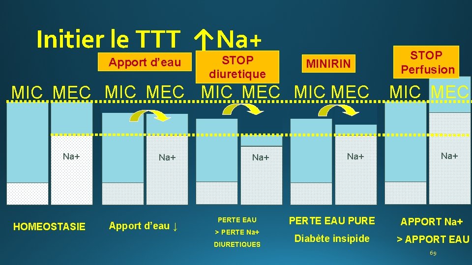 Initier le TTT ↑Na+ Apport d’eau STOP diuretique MINIRIN MIC MEC Na+ HOMEOSTASIE Na+