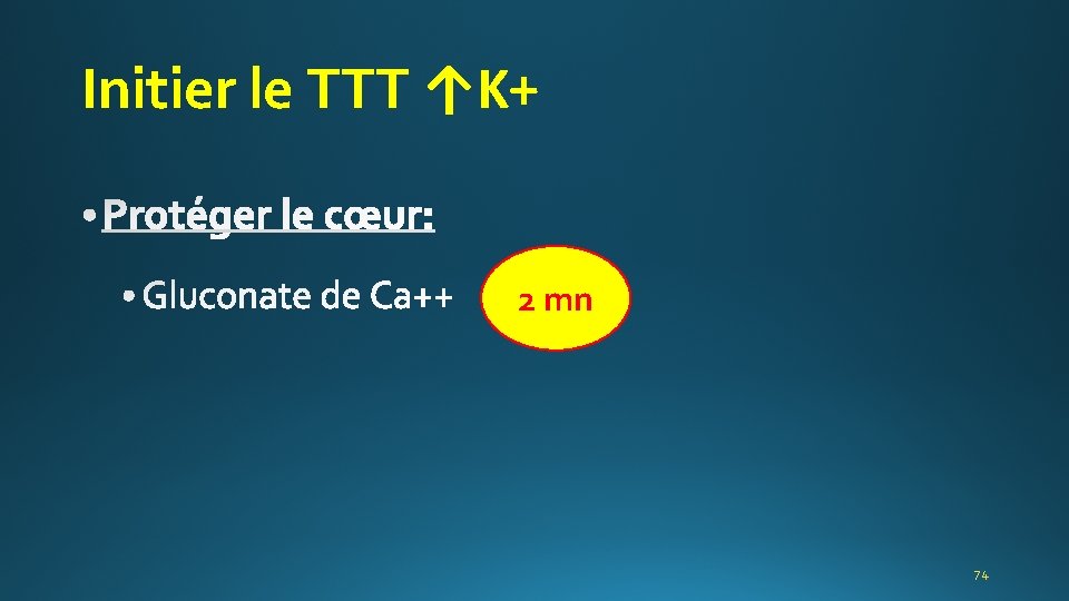 Initier le TTT ↑K+ 2 mn 74 