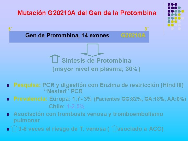 Mutación G 20210 A del Gen de la Protombina 5´ 3´ Gen de Protombina,