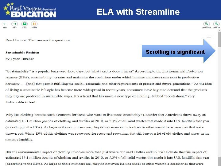 ELA with Streamline Scrolling is significant 