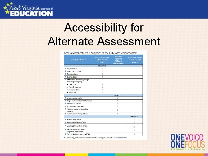 Accessibility for Alternate Assessment 