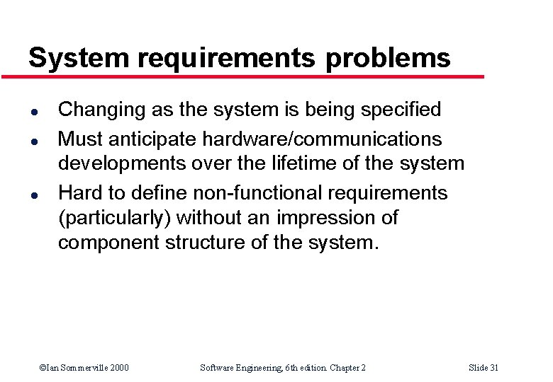 System requirements problems l l l Changing as the system is being specified Must System requirements problems l l l Changing as the system is being specified Must