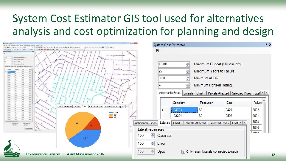 System Cost Estimator GIS tool used for alternatives analysis and cost optimization for planning