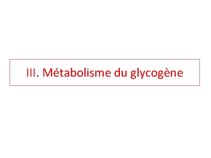 III. Métabolisme du glycogène 