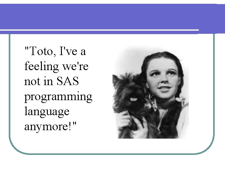 "Toto, I've a feeling we're not in SAS programming language anymore!" 