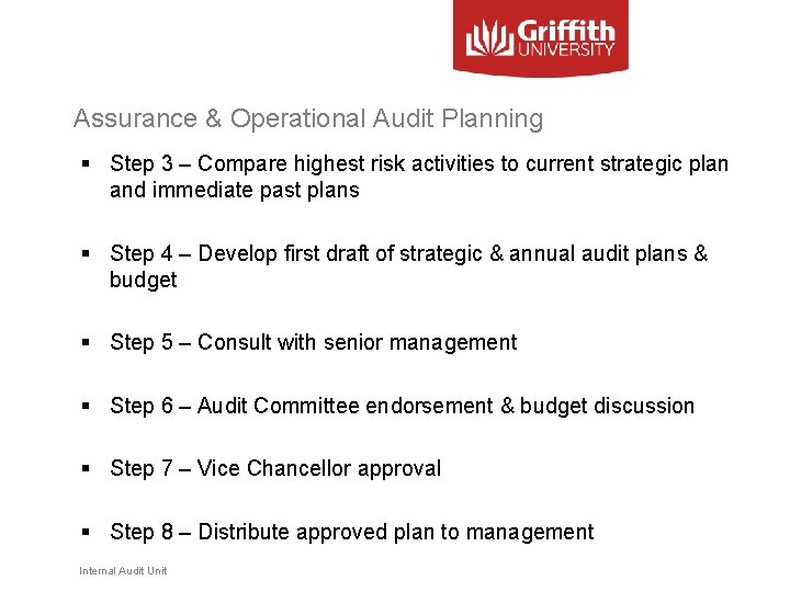 Assurance & Operational Audit Planning § Step 3 – Compare highest risk activities to