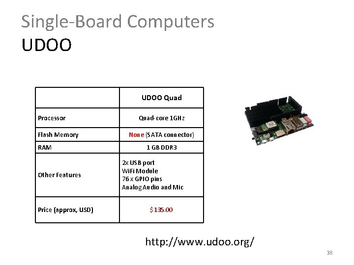 Single-Board Computers UDOO Quad Processor Flash Memory RAM Other Features Price (approx, USD) Quad-core Single-Board Computers UDOO Quad Processor Flash Memory RAM Other Features Price (approx, USD) Quad-core
