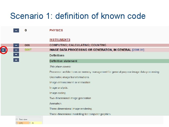 Scenario 1: definition of known code Code G 06 T 