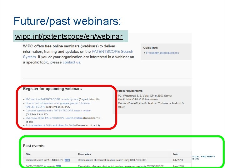 Future/past webinars: wipo. int/patentscope/en/webinar 