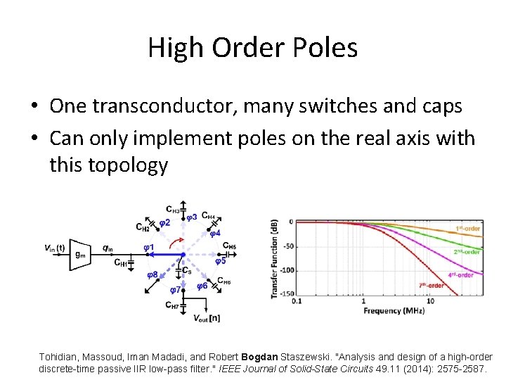 High Order Poles • One transconductor, many switches and caps • Can only implement