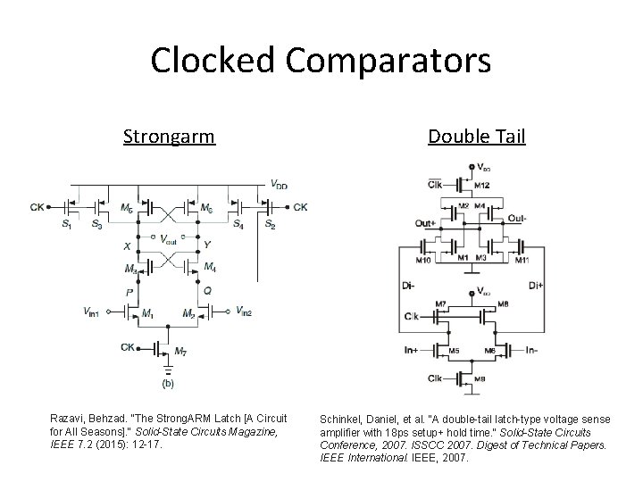 Clocked Comparators Strongarm Razavi, Behzad. "The Strong. ARM Latch [A Circuit for All Seasons].