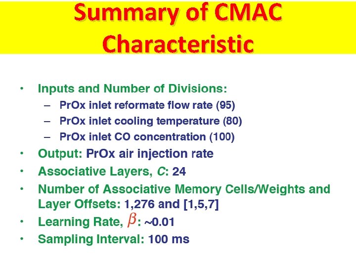 Summary of CMAC Characteristic 