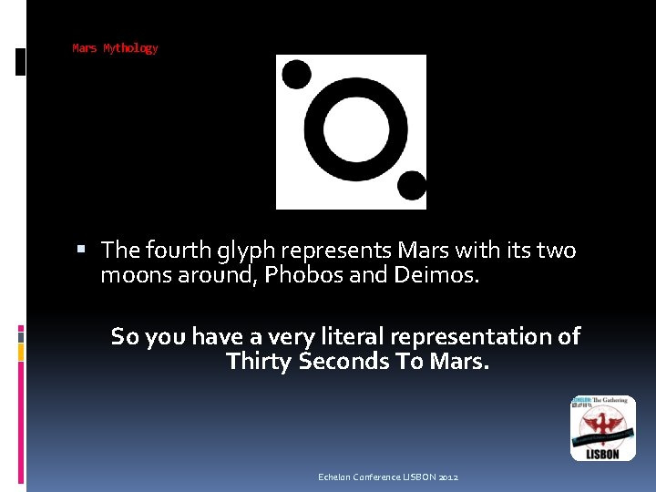 Mars Mythology The fourth glyph represents Mars with its two moons around, Phobos and Mars Mythology The fourth glyph represents Mars with its two moons around, Phobos and