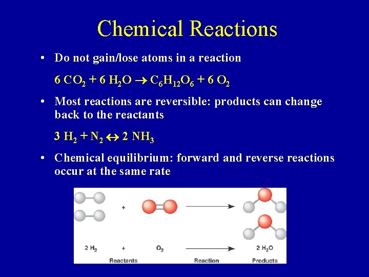 Chemical Reactions • Do not gain/lose atoms in a reaction 6 CO 2 +
