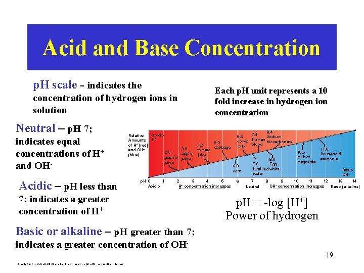 Acid and Base Concentration p. H scale - indicates the concentration of hydrogen ions