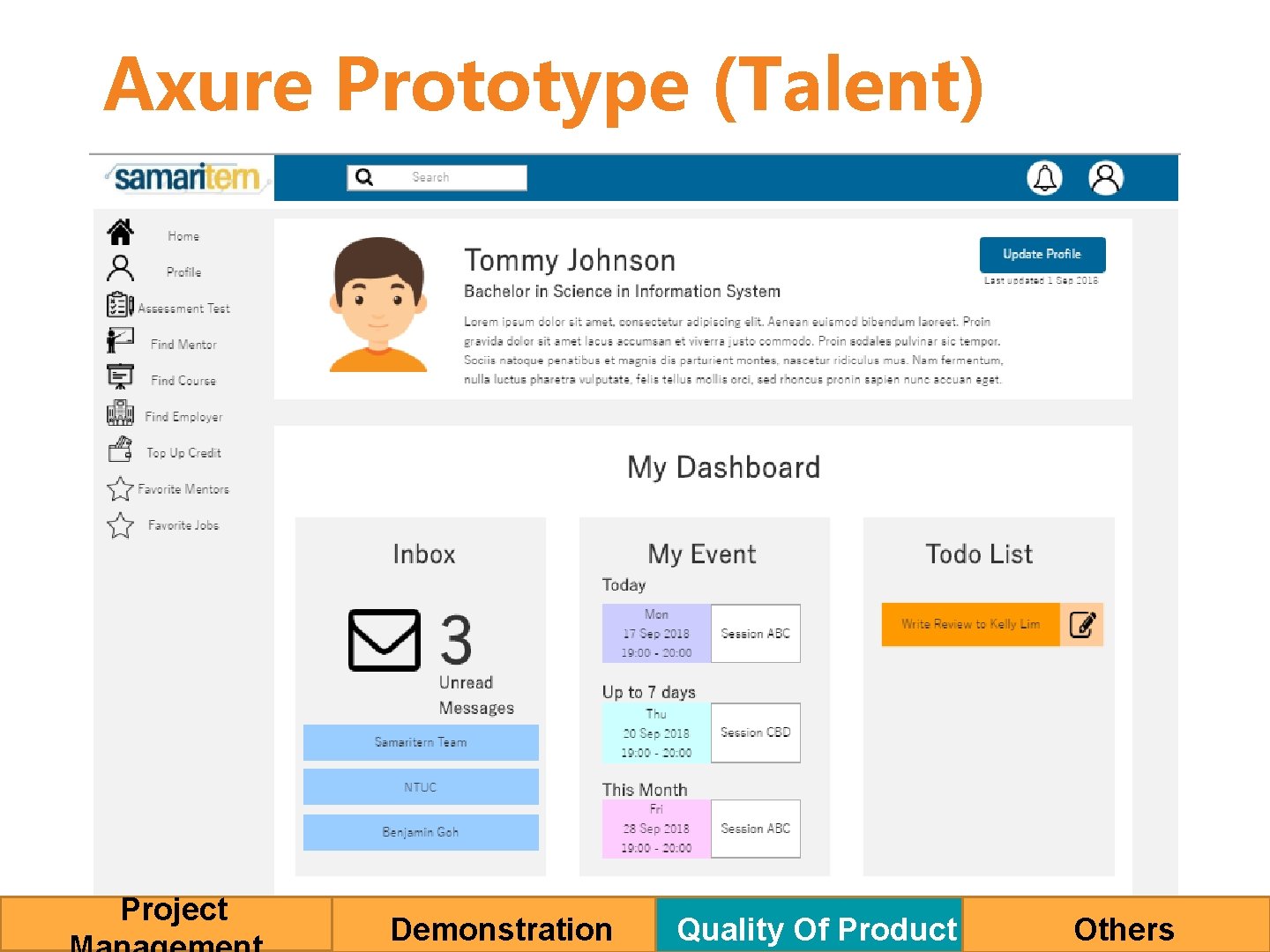 Axure Prototype (Talent) Project Demonstration Quality Of Product Others 