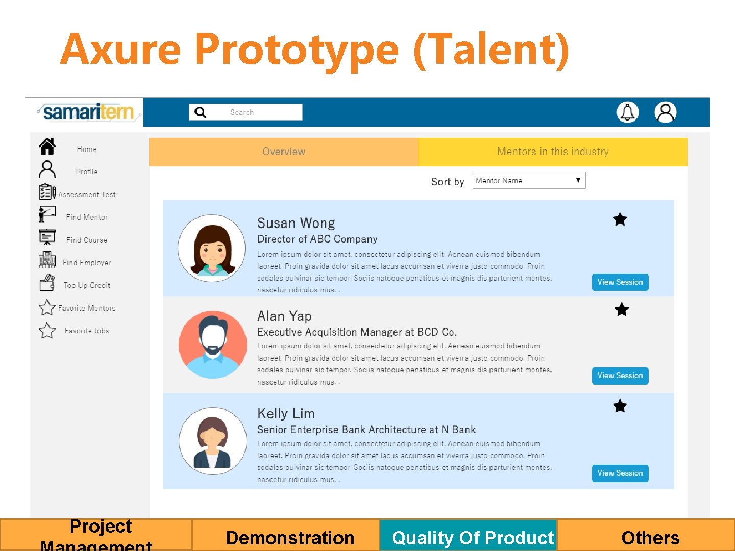 Axure Prototype (Talent) Project Demonstration Quality Of Product Others 
