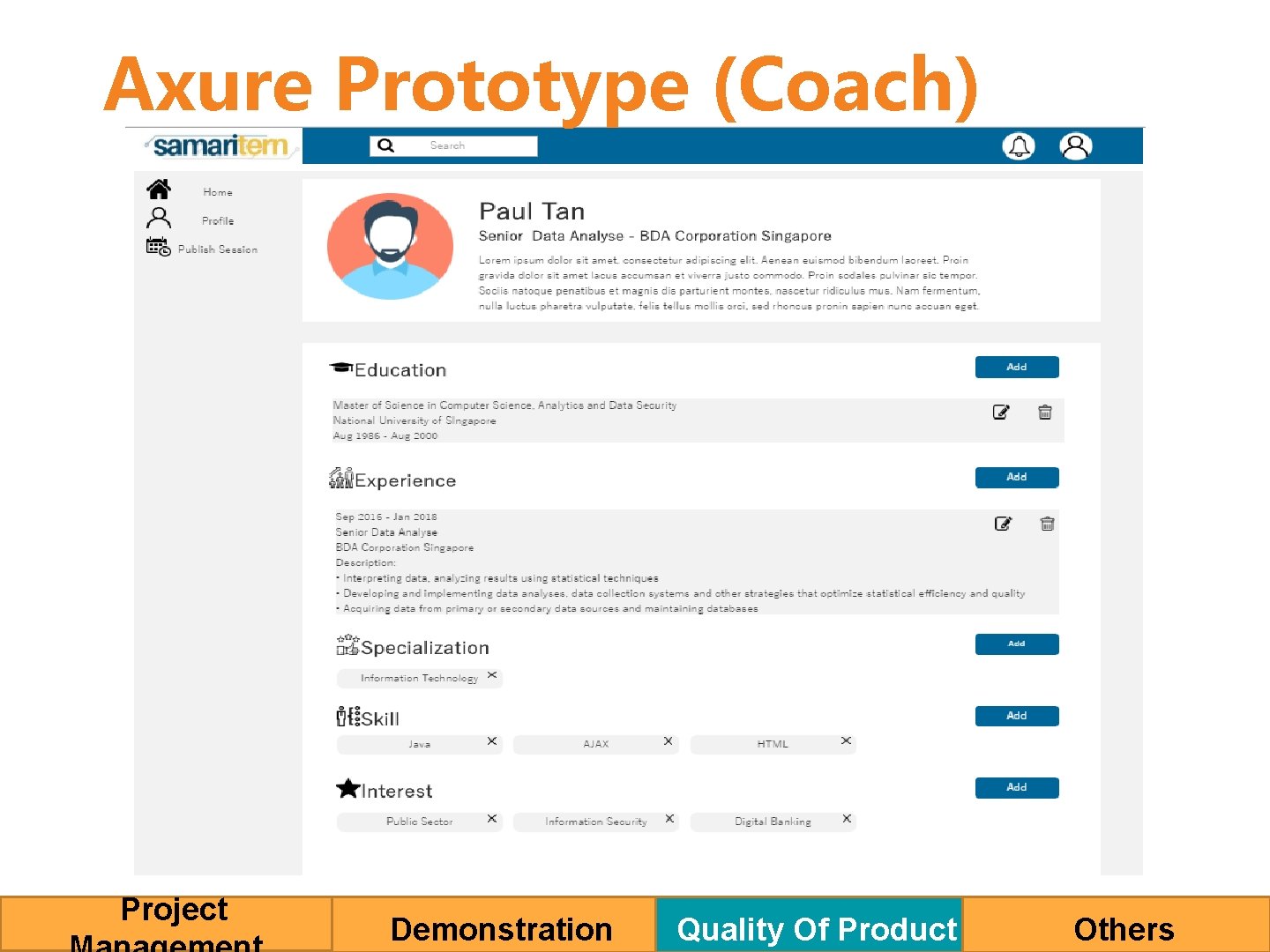 Axure Prototype (Coach) Project Demonstration Quality Of Product Others 