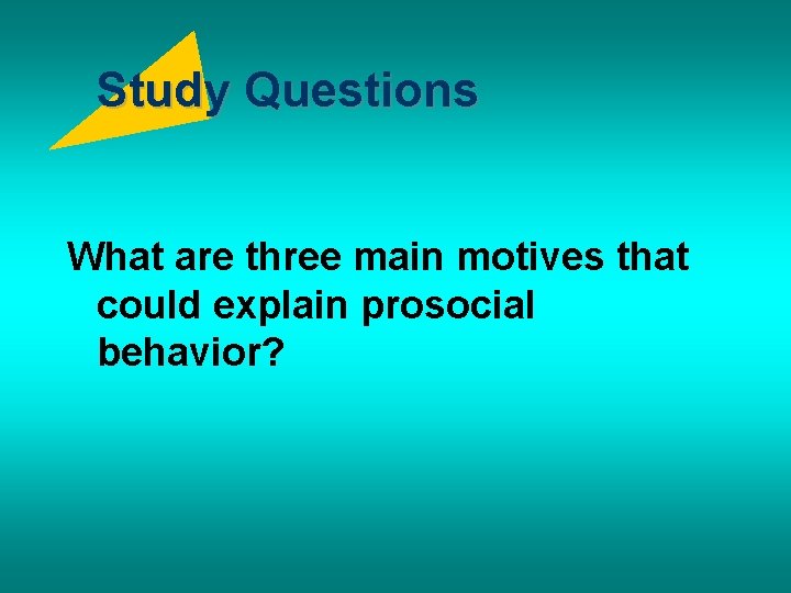 Study Questions What are three main motives that could explain prosocial behavior? 