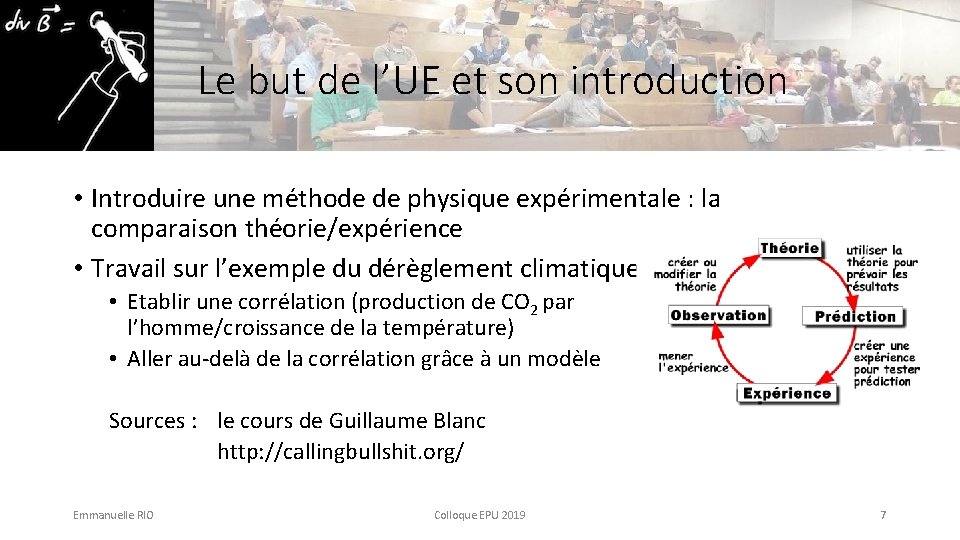 Le but de l’UE et son introduction • Introduire une méthode de physique expérimentale