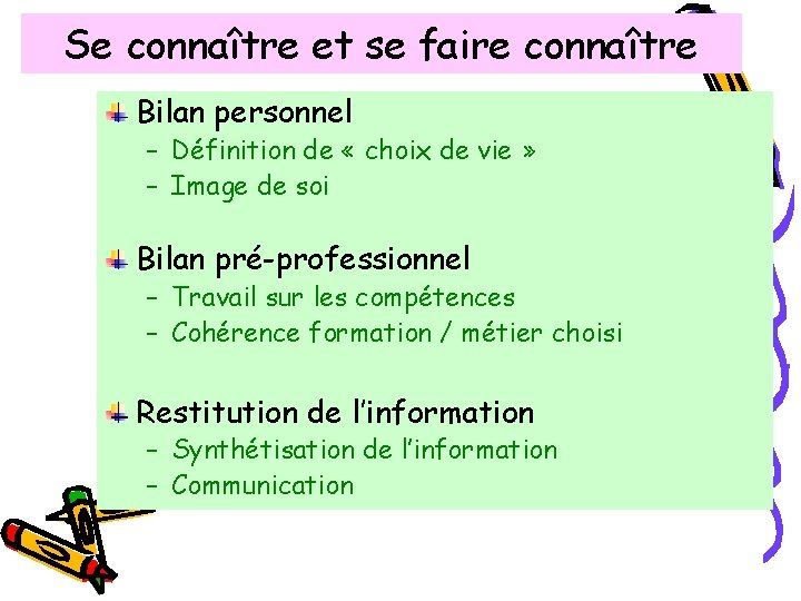 Se connaître et se faire connaître Bilan personnel – Définition de « choix de