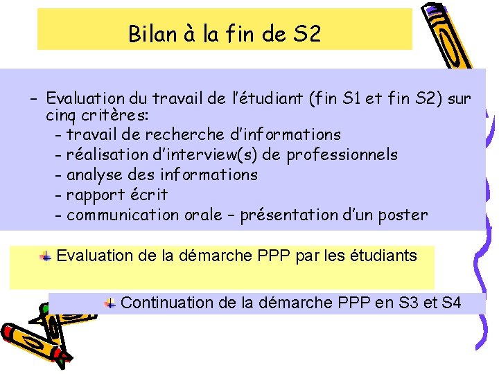 Bilan à la fin de S 2 – Evaluation du travail de l’étudiant (fin