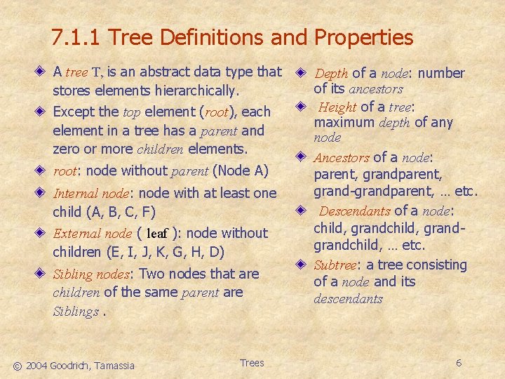 7. 1. 1 Tree Definitions and Properties A tree T, is an abstract data