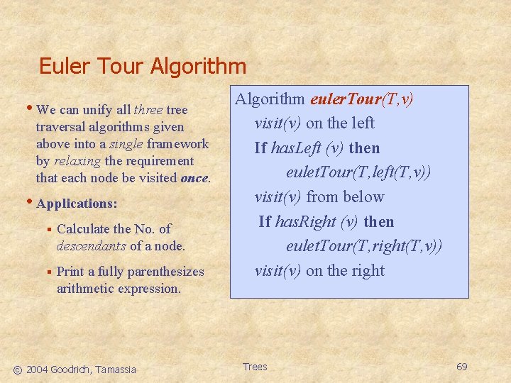 Euler Tour Algorithm • We can unify all three traversal algorithms given above into