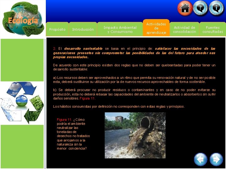 Ecología Propósito Introducción Impacto Ambiental y Consumismo Actividades de aprendizaje Actividad de consolidación Fuentes