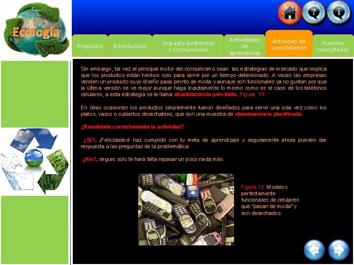 Ecología Propósito Introducción Impacto Ambiental y Consumismo Actividades de aprendizaje Actividad de consolidación Fuentes