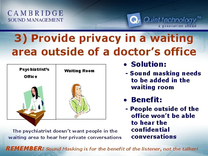 3) Provide privacy in a waiting area outside of a doctor’s office Psychiatrist’s Waiting