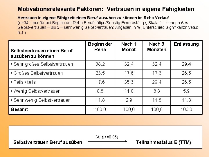 Motivationsrelevante Faktoren: Vertrauen in eigene Fähigkeiten Vertrauen in eigene Fähigkeit einen Beruf ausüben zu