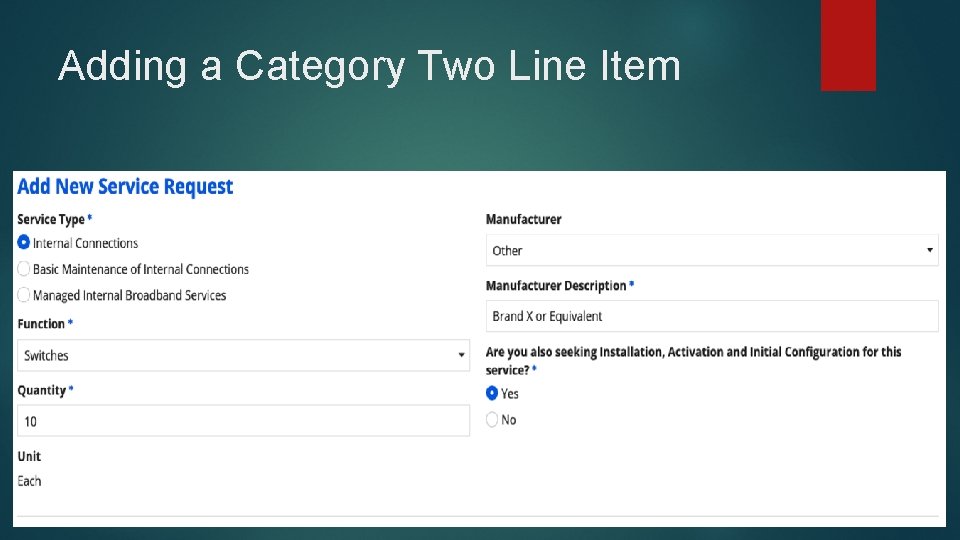 Adding a Category Two Line Item 