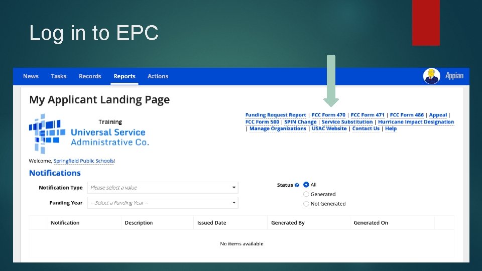 Log in to EPC 