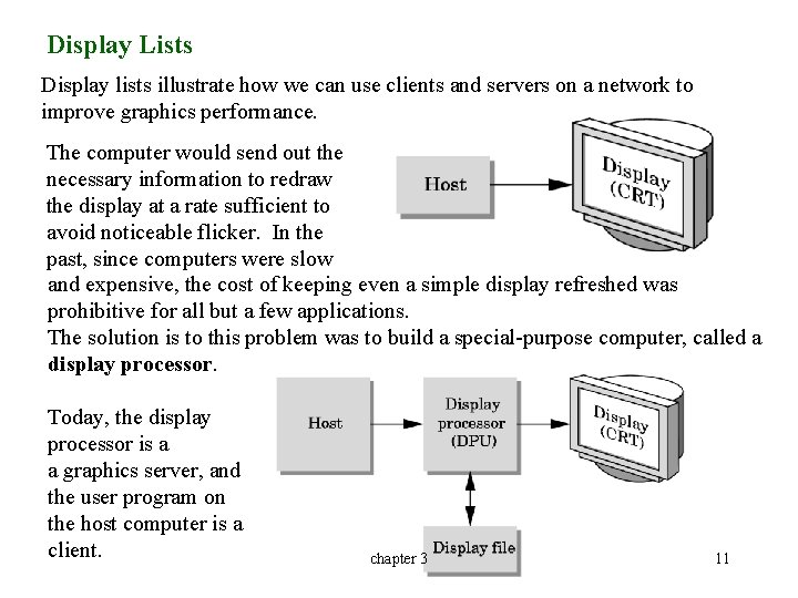 Display Lists Display lists illustrate how we can use clients and servers on a