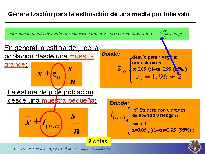 Generalización para la estimación de una media por intervalo En general la estima de