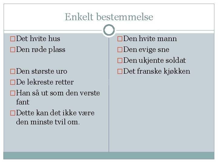 Enkelt bestemmelse �Det hvite hus �Den hvite mann �Den røde plass �Den evige sne