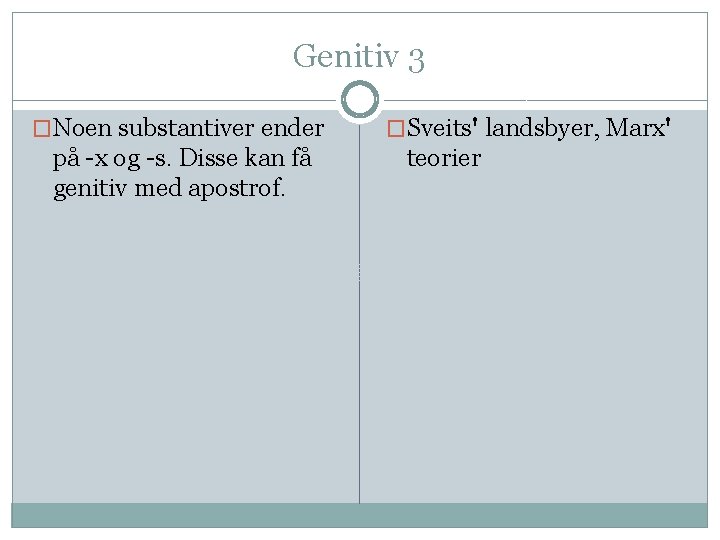 Genitiv 3 �Noen substantiver ender på -x og -s. Disse kan få genitiv med