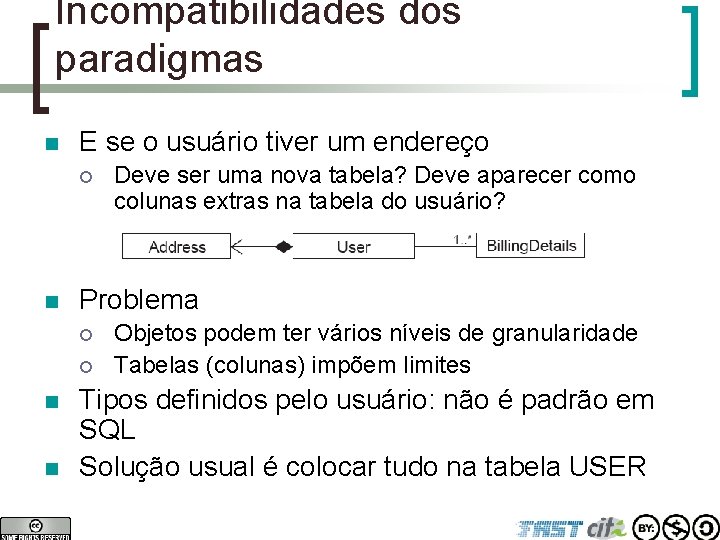 Incompatibilidades dos paradigmas n E se o usuário tiver um endereço ¡ n Problema