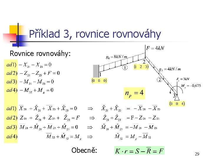 Příklad 3, rovnice rovnováhy Rovnice rovnováhy: Obecně: 29 