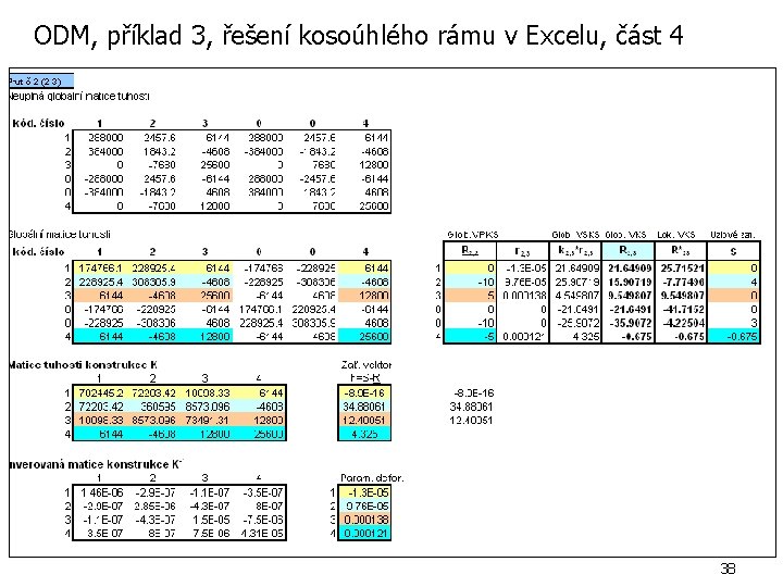 ODM, příklad 3, řešení kosoúhlého rámu v Excelu, část 4 38 