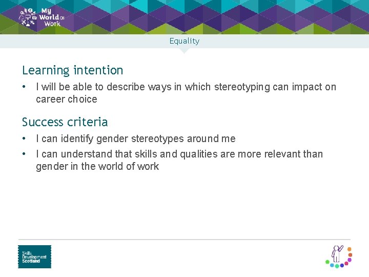 Equality Learning intention • I will be able to describe ways in which stereotyping