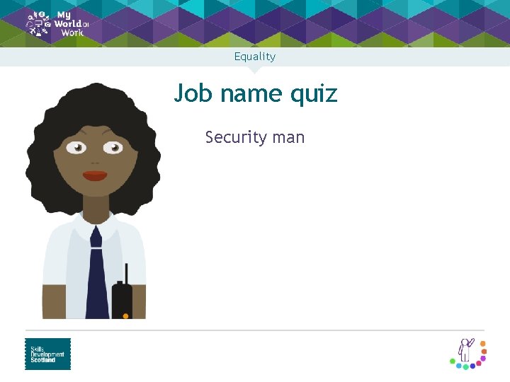 Equality Job name quiz Security man 