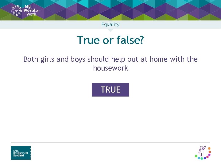 Equality True or false? Both girls and boys should help out at home with