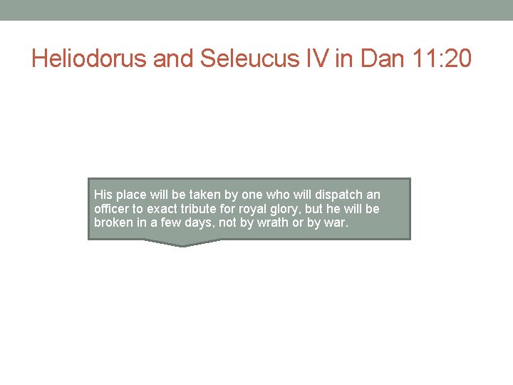Heliodorus and Seleucus IV in Dan 11: 20 His place will be taken by